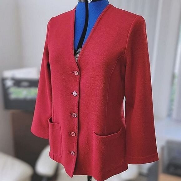 Vtg 90s Rodier cranberry wool-blend cardigan jacket - Picture 1 of 15